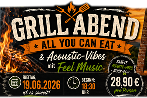 Hotel, Gasthof Glückauf Wackersdorf veranstaltet am 19.06.2026 den schon tratitionellen Grillabend mit life Musik und "All You Can EAT".